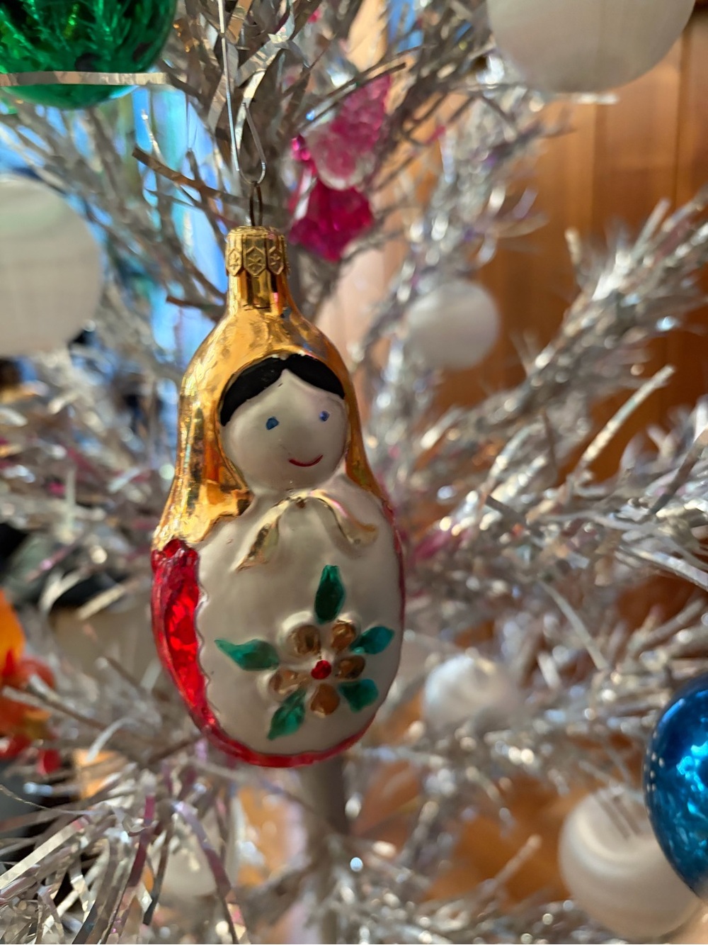 Vintage Christmas Hand-Painted Gold & Red Matryoshka Ornament Made in Poland MCM